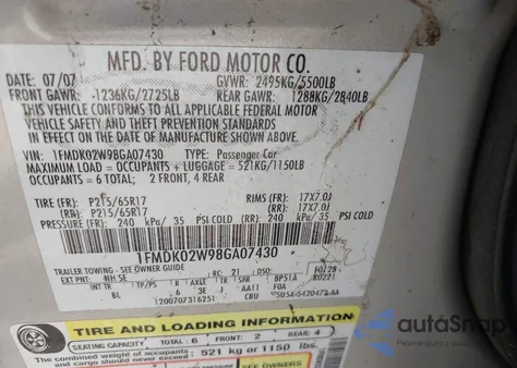 2008 Ford Taurus X Sel from USA, damaged, VIN 1FMDK02W98GA07430